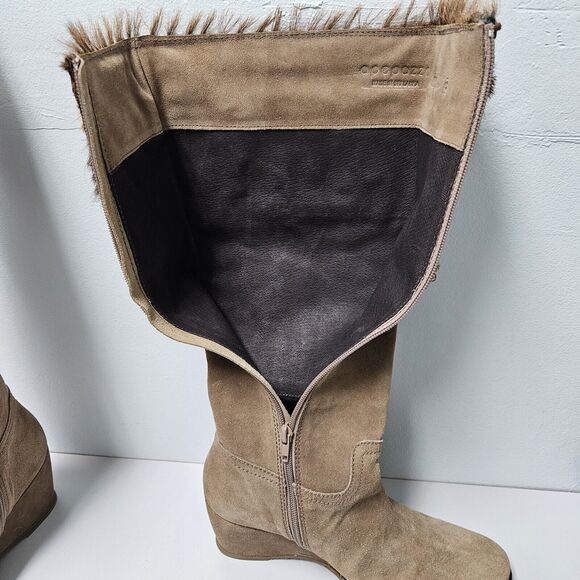 Apepazza Ninfa Boots Womens 9.5 Tan Suede Leather Wedge Boho Tribal Patchwork - Picture 12 of 14